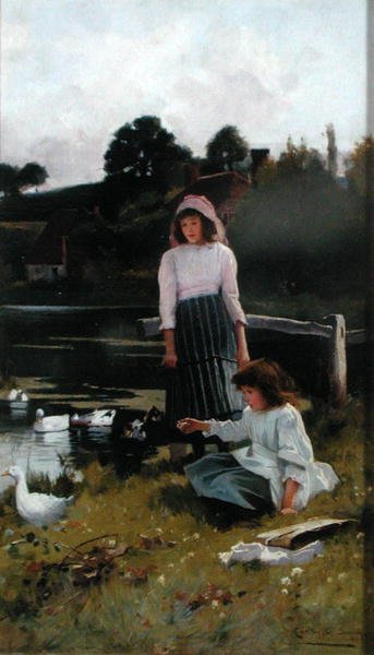 Ankkojen ruokinta (öljy paneelissa) tekijältä Carlton Alfred Smith