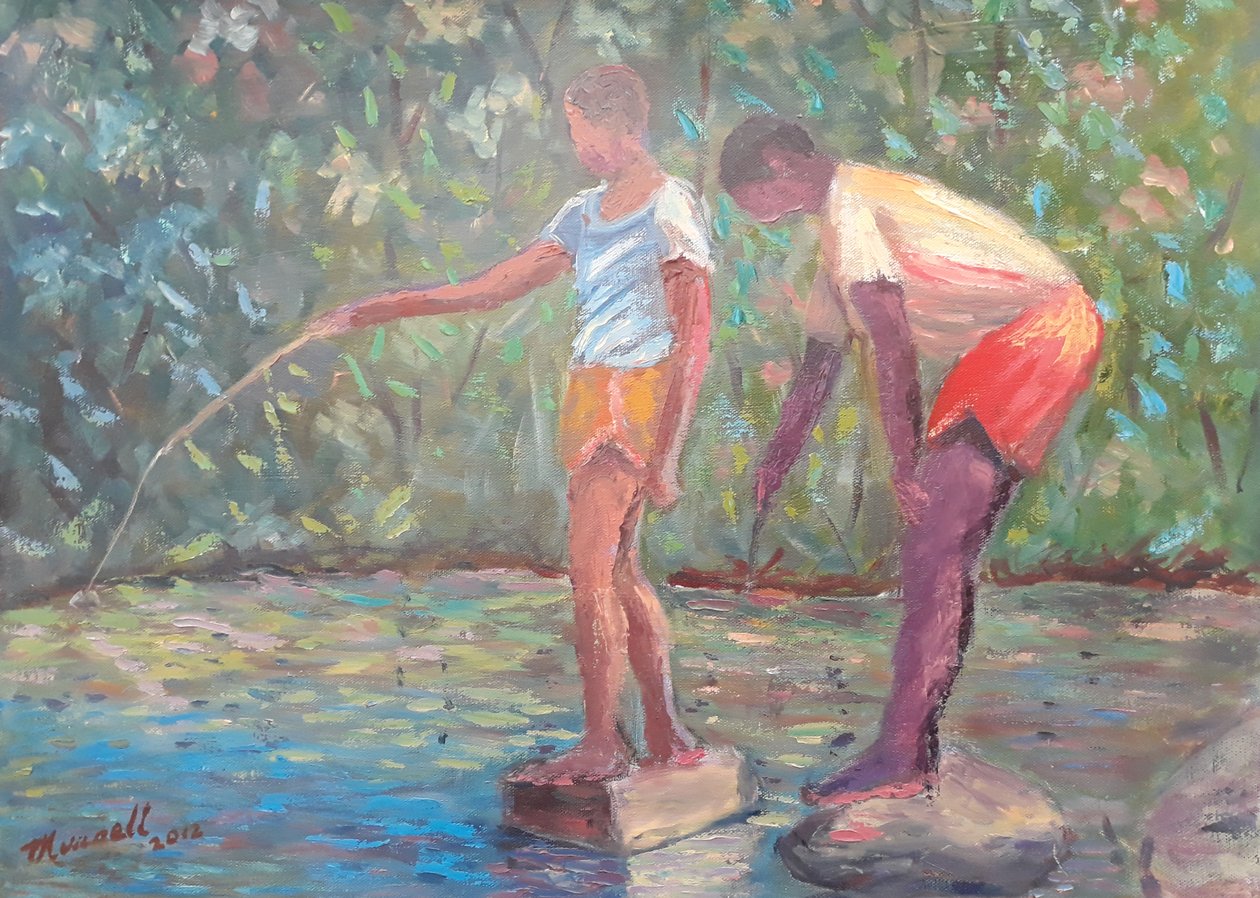 Kalastus, 2014 (öljy kankaalle) tekijältä Carlton Murrell