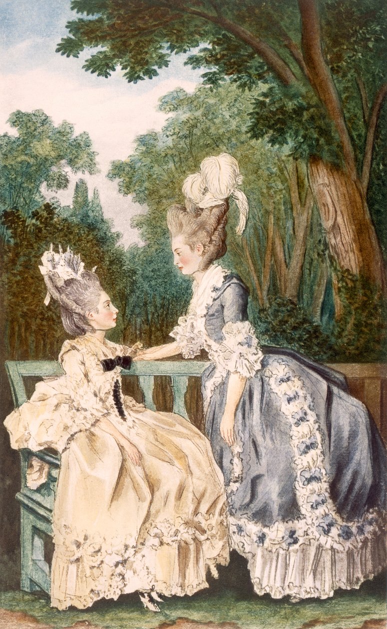 Naisten aamumekko, 1771 (värikaiverrus) tekijältä Louis Carrogis dit Carmontelle