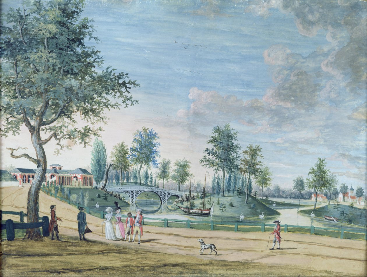 Rautatiesilta, Parc du Raincy (Chartren herttua ja herttuatar matkalla Orangerieen) tekijältä Louis Carrogis dit Carmontelle