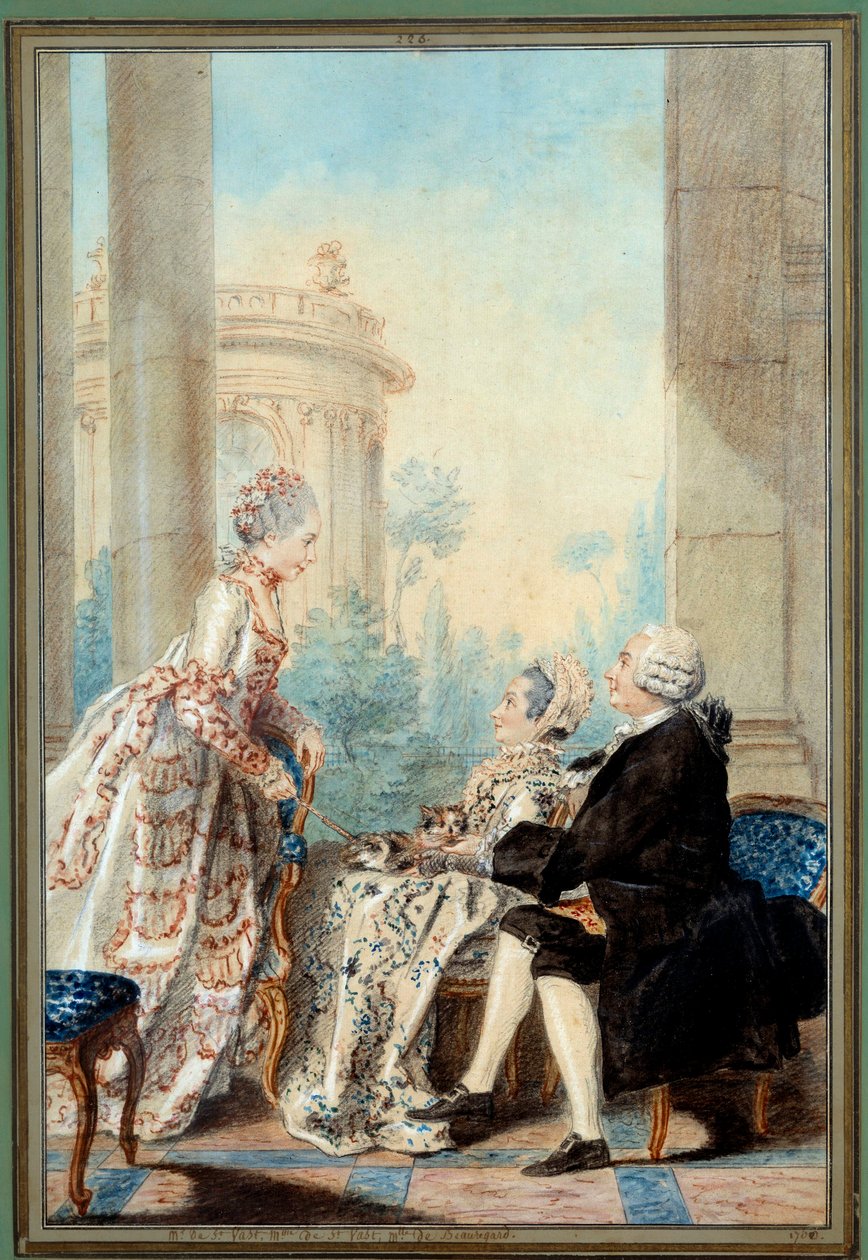 Monsieur ja Madame de Saint Vast ja Mademoiselle de Beauregard akvarelli Louis Carrogis dit Carmontelle tekijältä Carmontelle