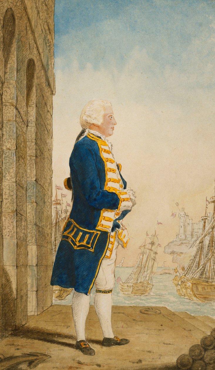 Yorkin herttua laiturilla lippuupseerin univormussa, 1768 tekijältä Carmontelle