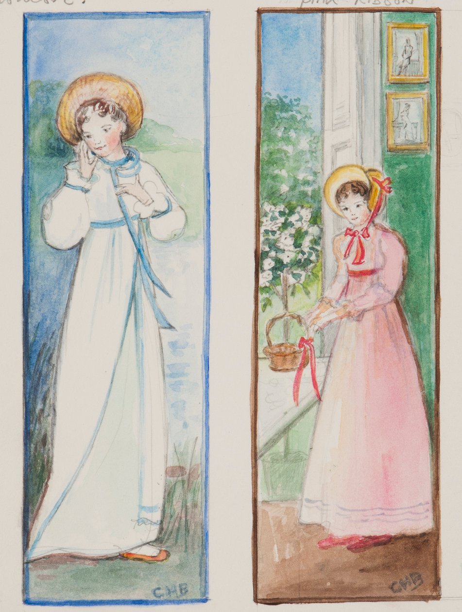 Elizabeth Bennet ja Emma Woodhouse, 2011 (wc paperilla) tekijältä Caroline Hervey Bathurst