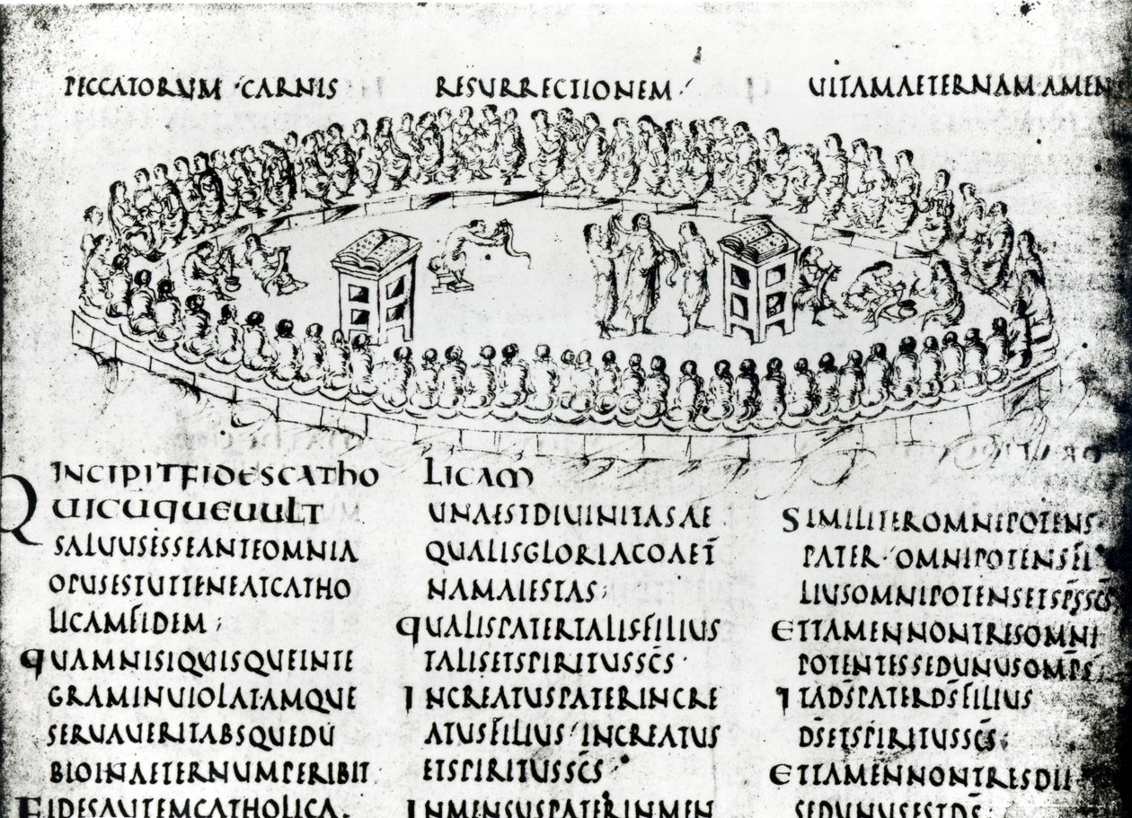 Kuva kohtauksesta yhdestä psalmista, Utrecht Psalterista, kopio alkuperäisestä Reimsistä nyt Utrechtin yliopiston kirjastossa (kynä ja muste) tekijältä Carolingian School