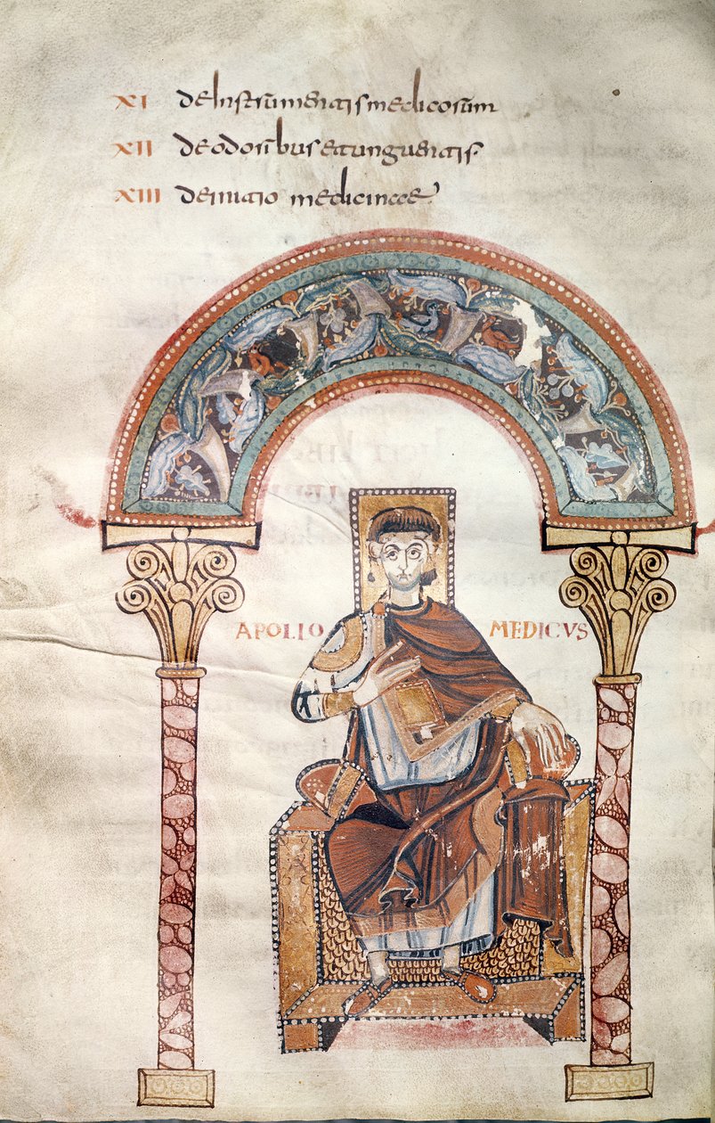 Ms CCII fol.91v Apollo Medicus, Isidore Sevillalaisen Etymologiaesta tekijältä Carolingian School