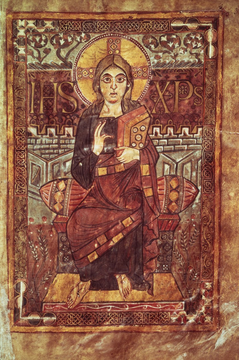NAL 1203 fol.3 Kristus Majesteetissa, Godescale-evankeliumista, n.781-783 jKr. tekijältä Carolingian School