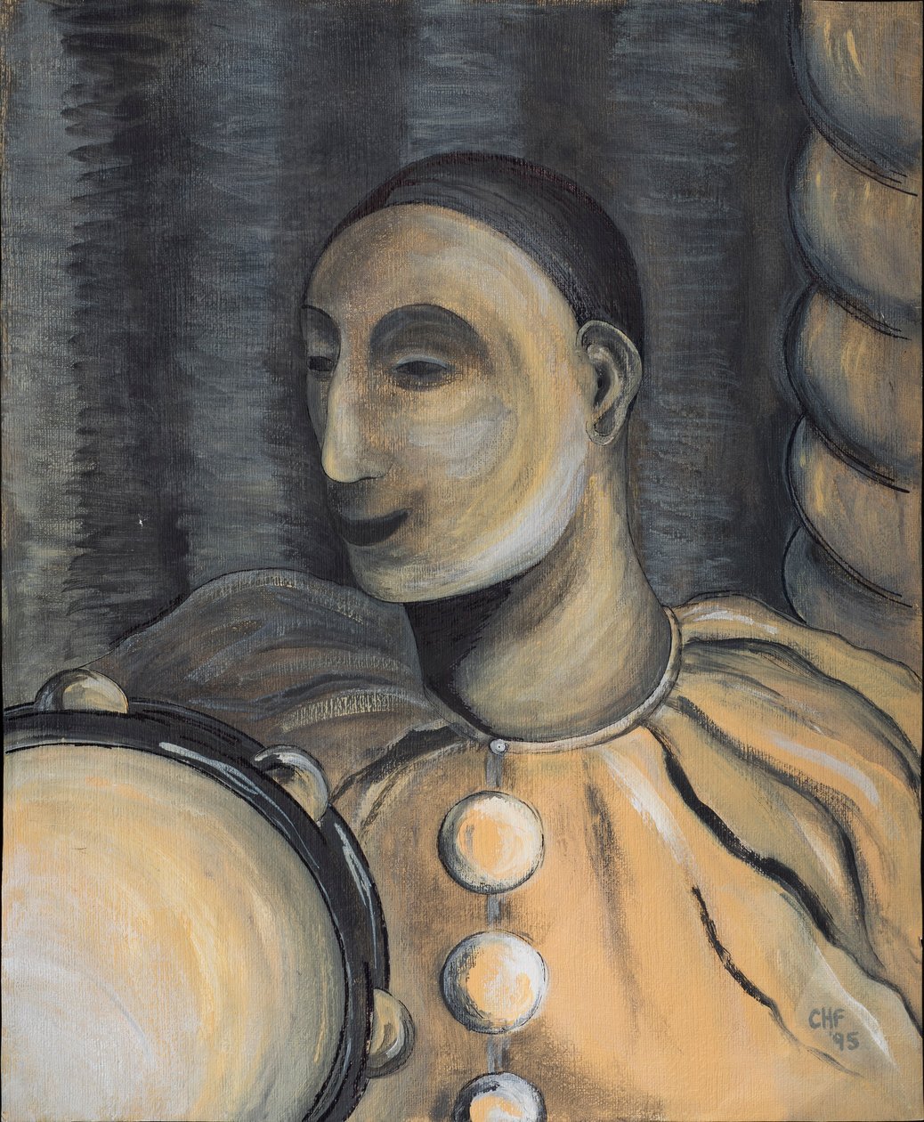 Klovni tamburiinilla, 1995 (akryyli paperille) tekijältä Carolyn Hubbard Ford