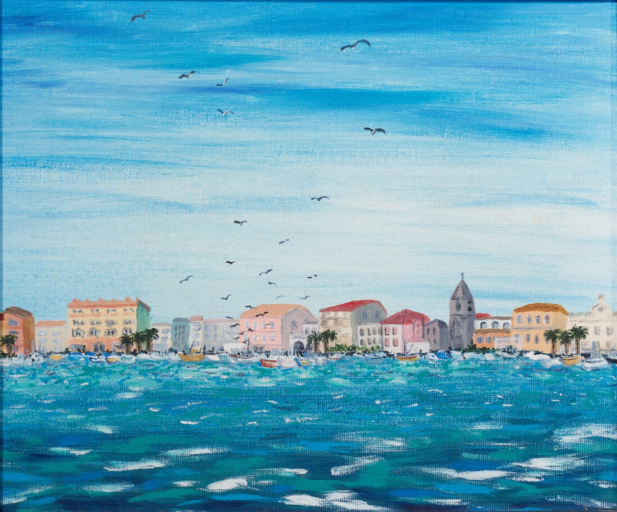 Sea Scene with Houses, 1995 (akryyli aluksella) tekijältä Carolyn Hubbard Ford