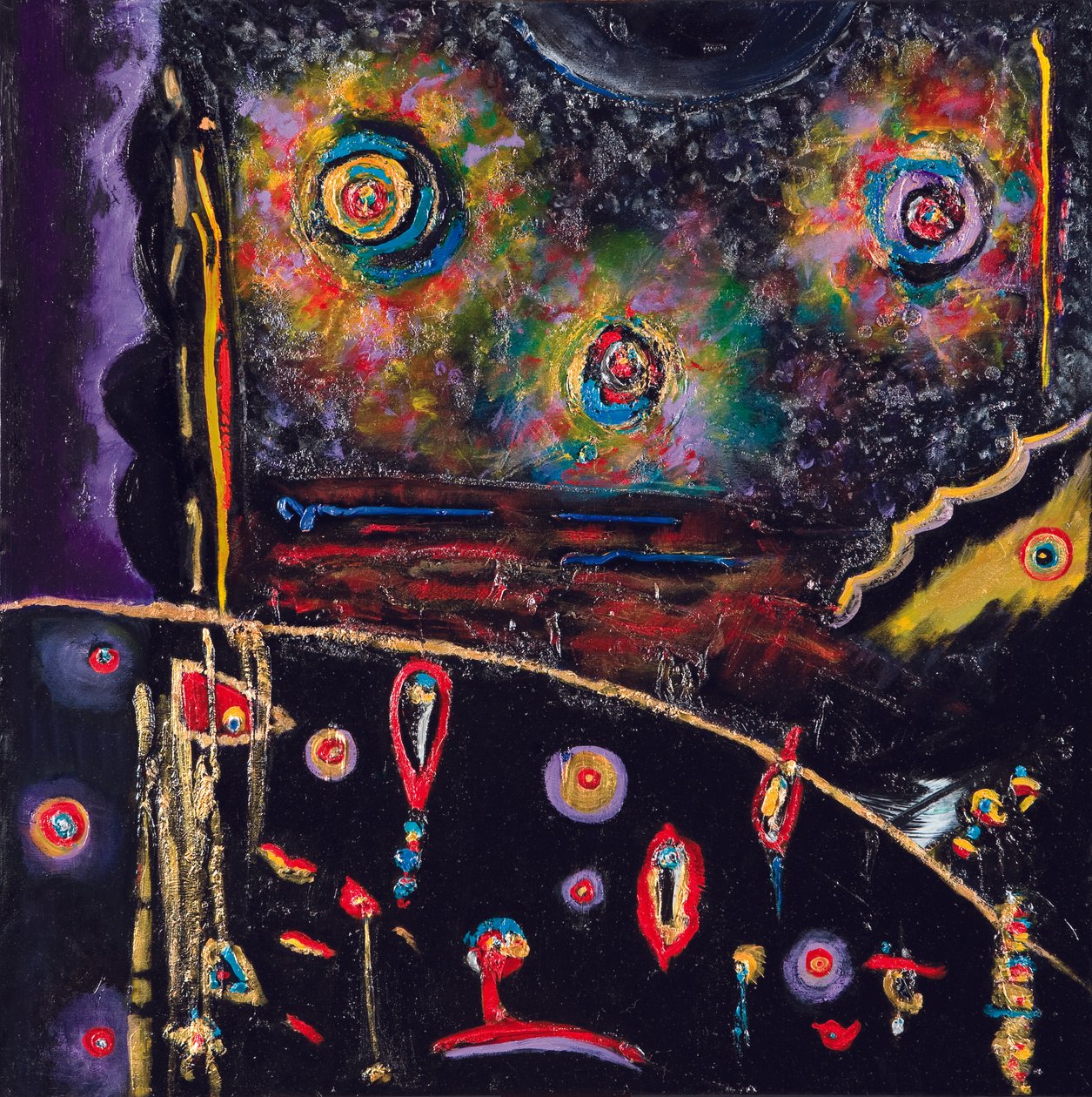 Night Seed Transmission, 2007 (akryyliä ja öljyä kankaalle) tekijältä Carolyn Mary Kleefeld