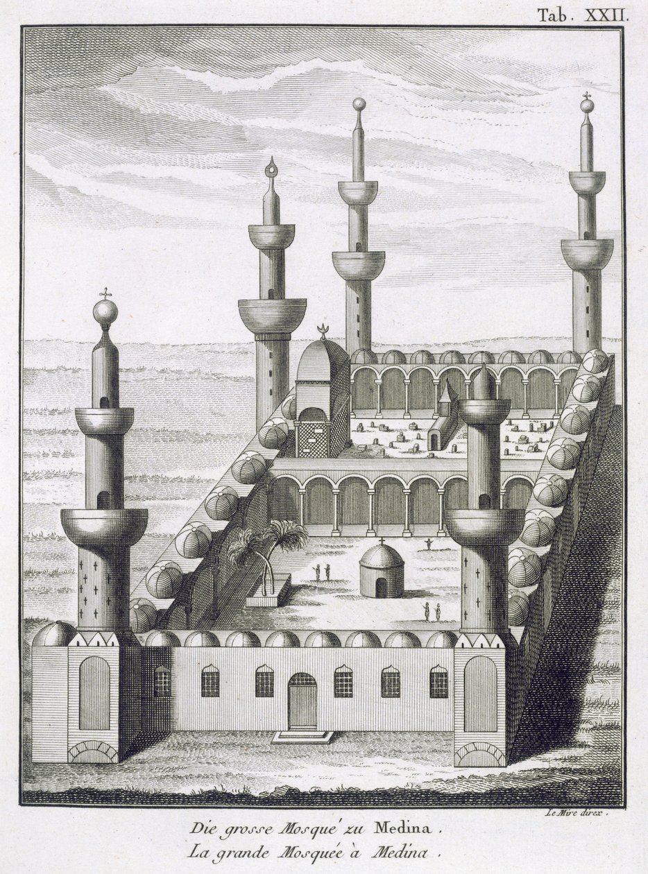 Suuri moskeija Medinassa, matkoilta Arabiassa ja muissa itämaissa, Le Miren kaivertama, julkaistu 1780 tekijältä Carsten Niebuhr