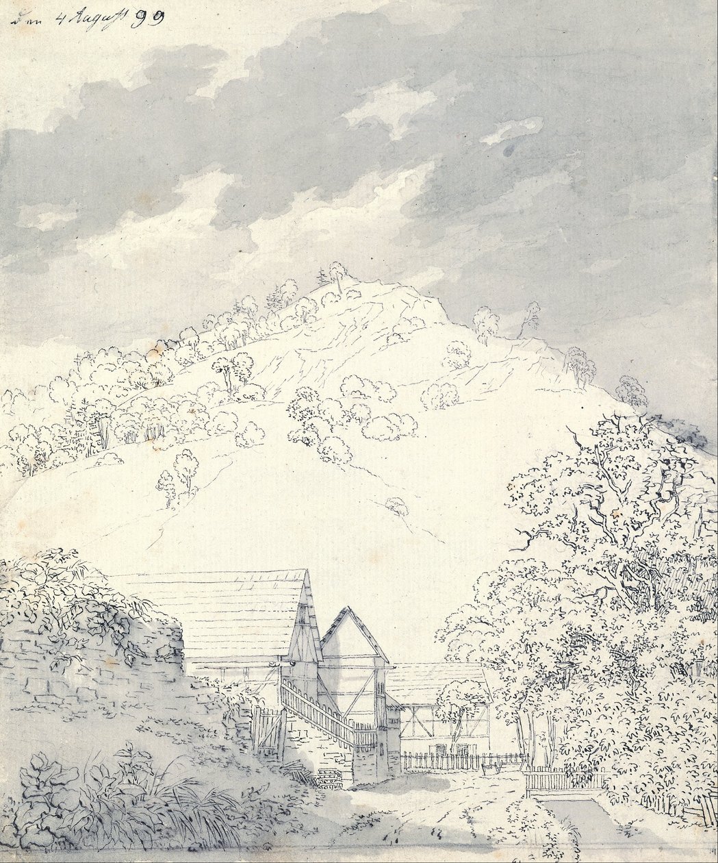 Maalaistaloja kukkulan rinteellä tekijältä Caspar David Friedrich
