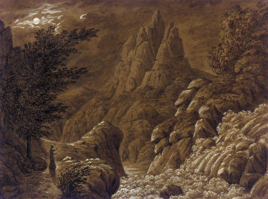 Idea Gebirgslandschaft mit Wasserfall tekijältä Caspar David Friedrich