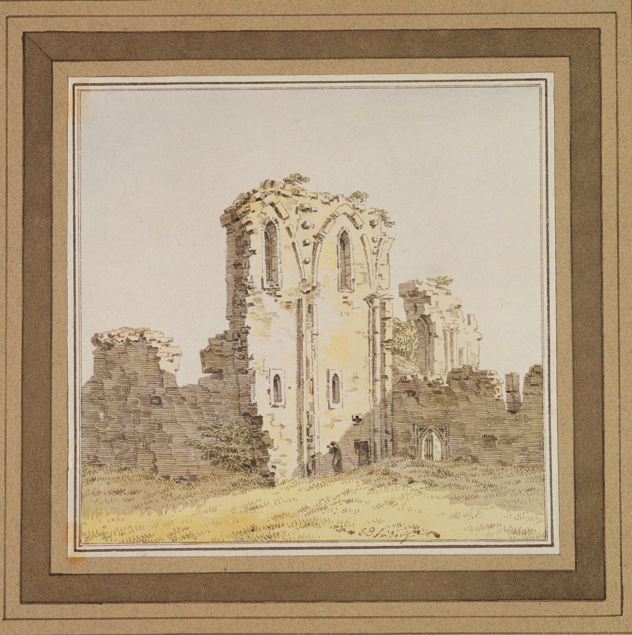 Luostarin rauniot (goottilaisen kirkon rauniot), n. 1806 (kynä ja muste ja wc paperilla) tekijältä Caspar David Friedrich