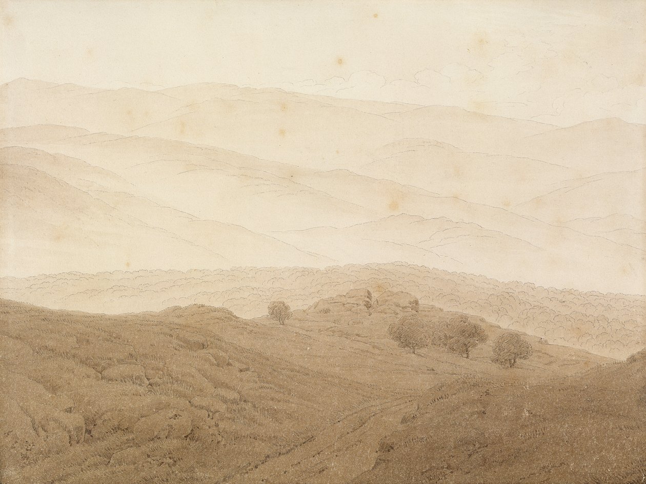 Vuoristomaisema lähellä Teplitziä (grafiitti ja pesu) tekijältä Caspar David Friedrich