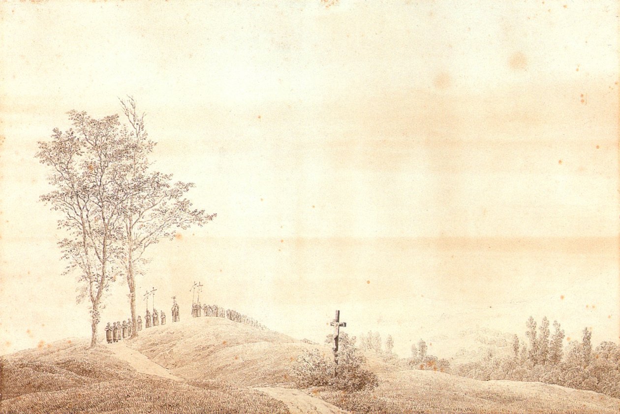 Pilgerzug bei Sonnenuntergang tekijältä Caspar David Friedrich