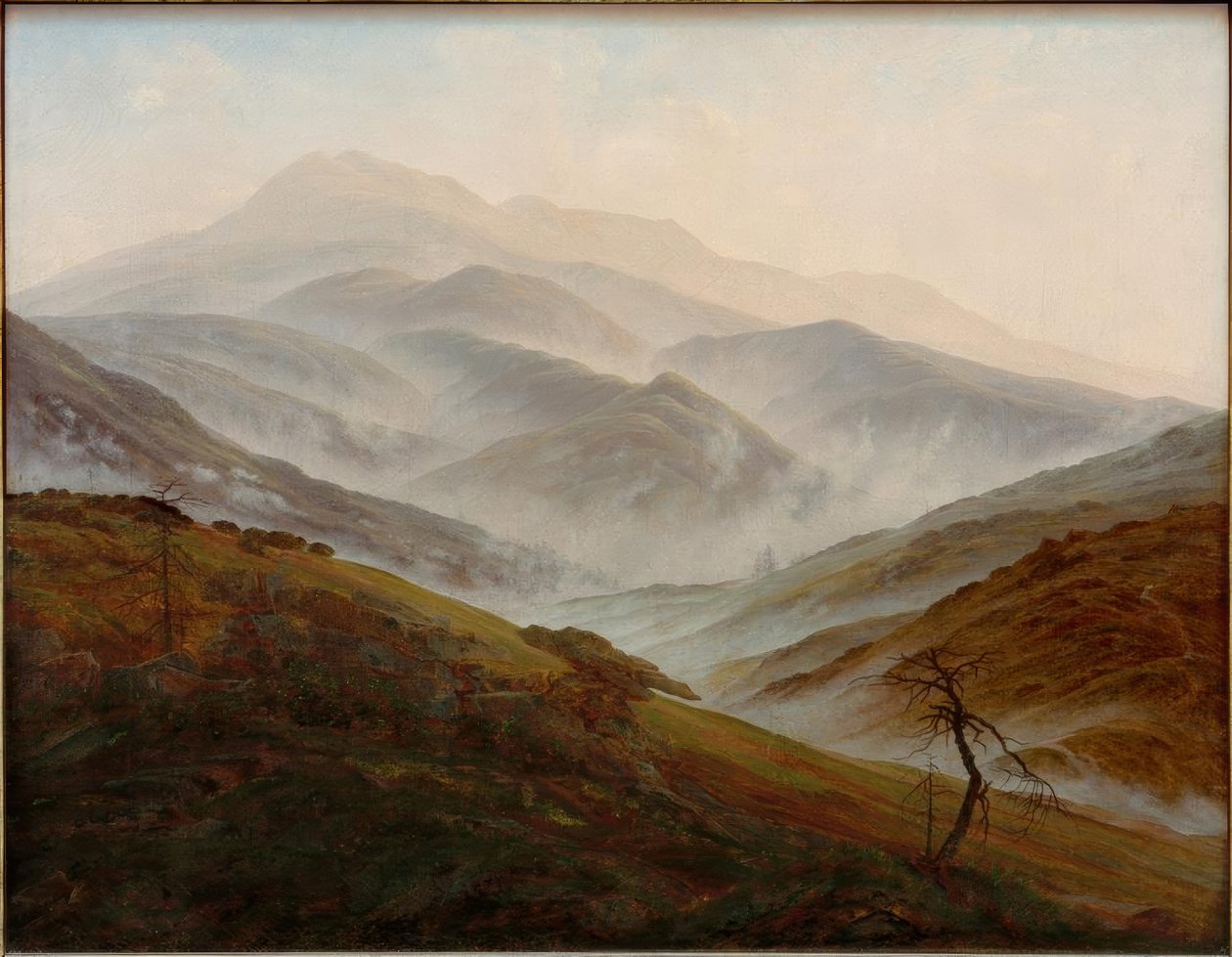 Riesengebirgslandschaft mit aufsteigendem Nebel tekijältä Caspar David Friedrich