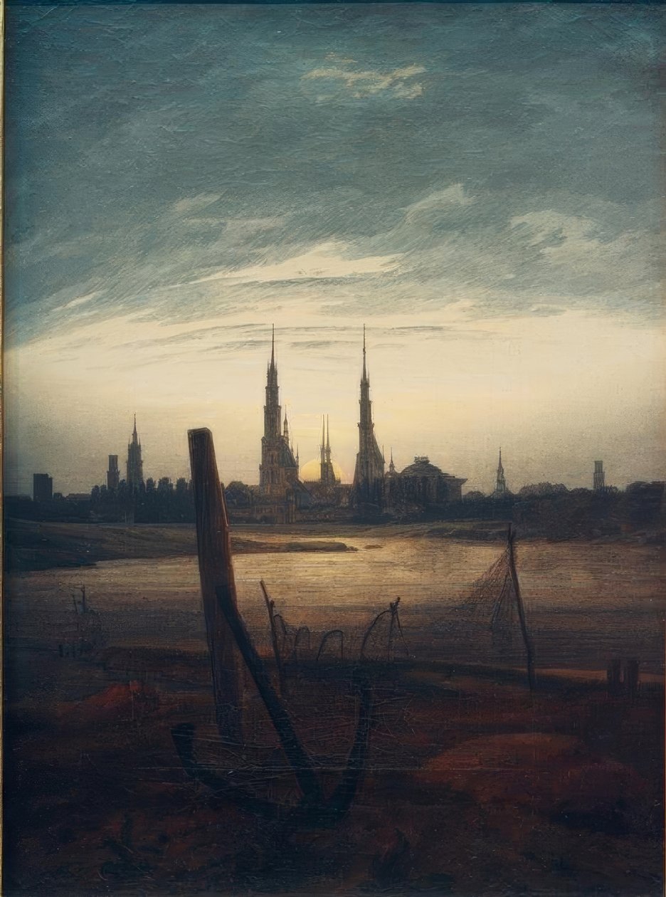 Stadt bei Mondaufgang tekijältä Caspar David Friedrich