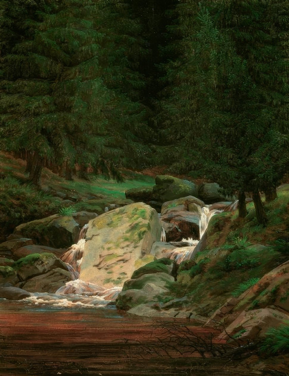 Tannenwald mit Wasserfall tekijältä Caspar David Friedrich