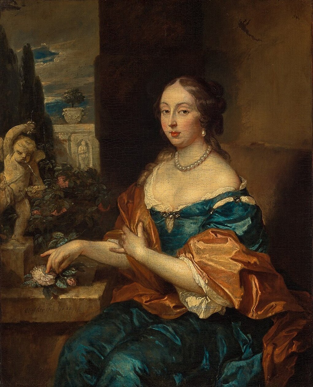 Portret van een vrouw tekijältä Caspar Netscher