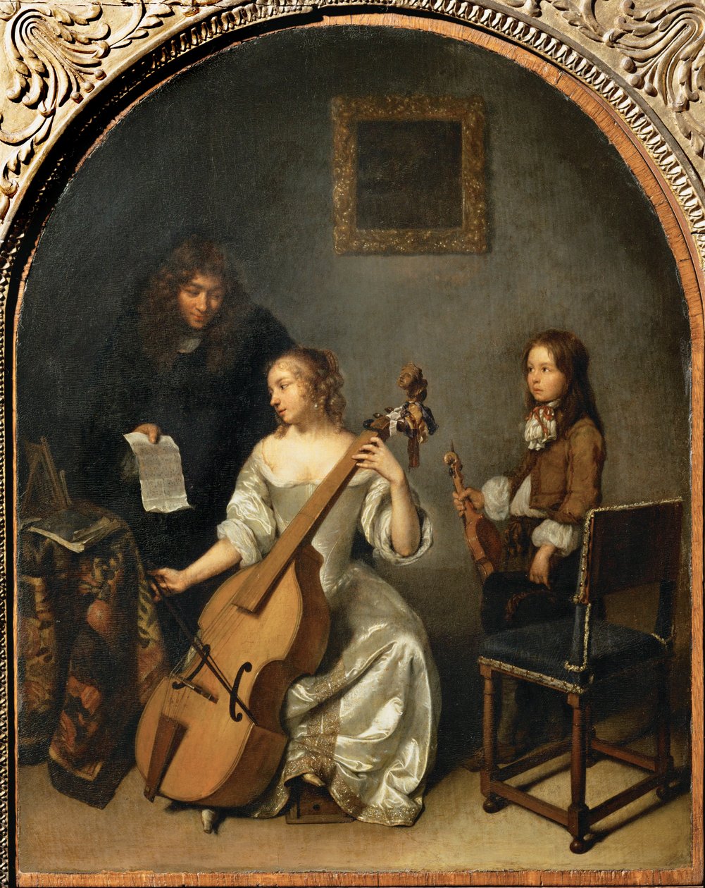 La lecon de basse de viol - Sellon oppitunti ... tekijältä Caspar (studio of) Netscher