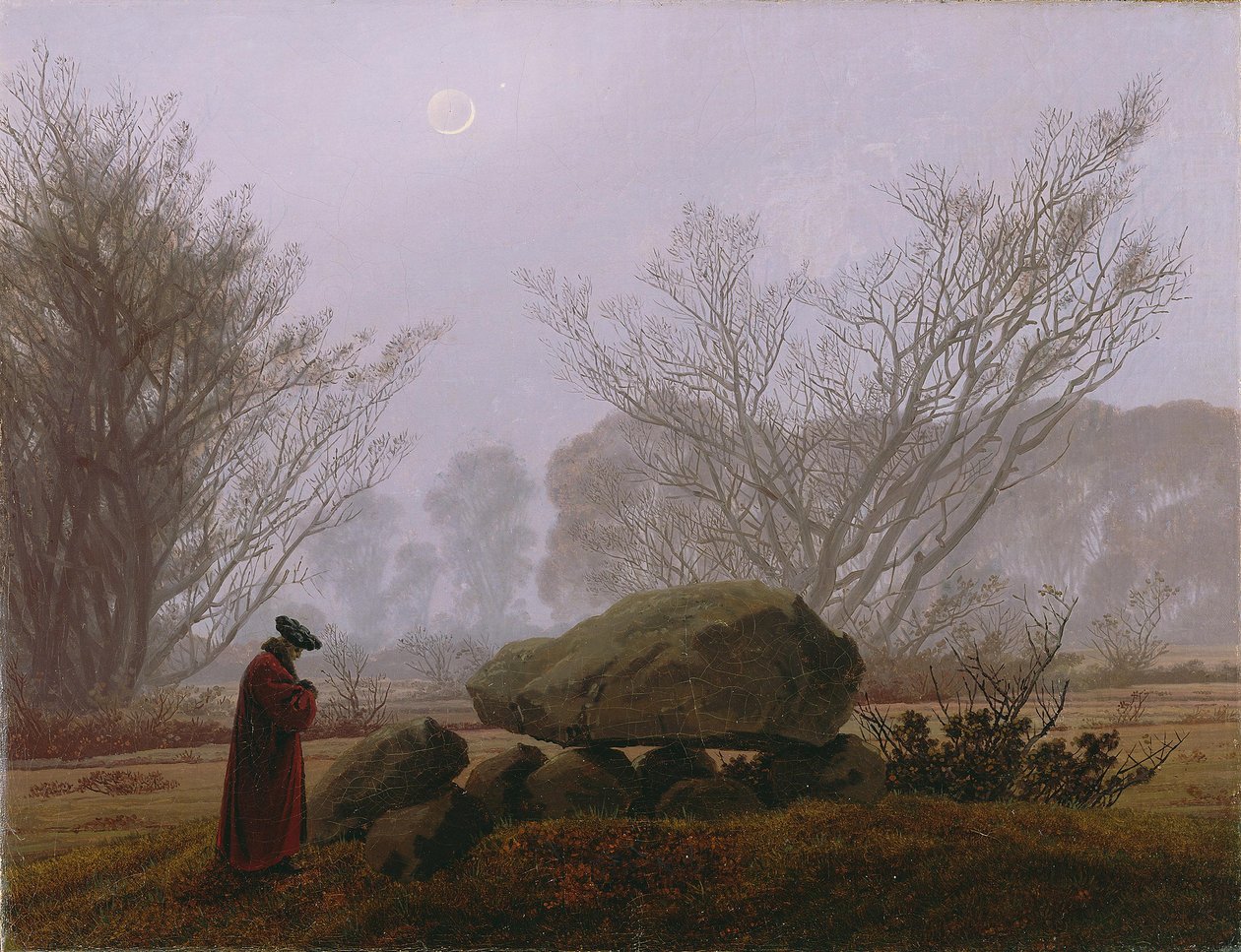 A Walk at Dusk, n. 1830-1835 (öljy kankaalle) tekijältä Caspar David Friedrich