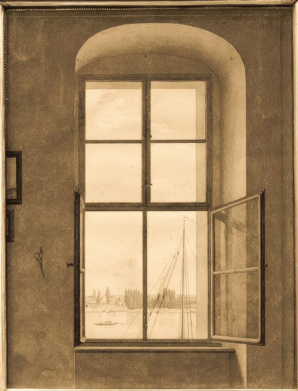 Blick aus dem Atelier des Künstlers (rechtes Fenster) tekijältä Caspar David Friedrich
