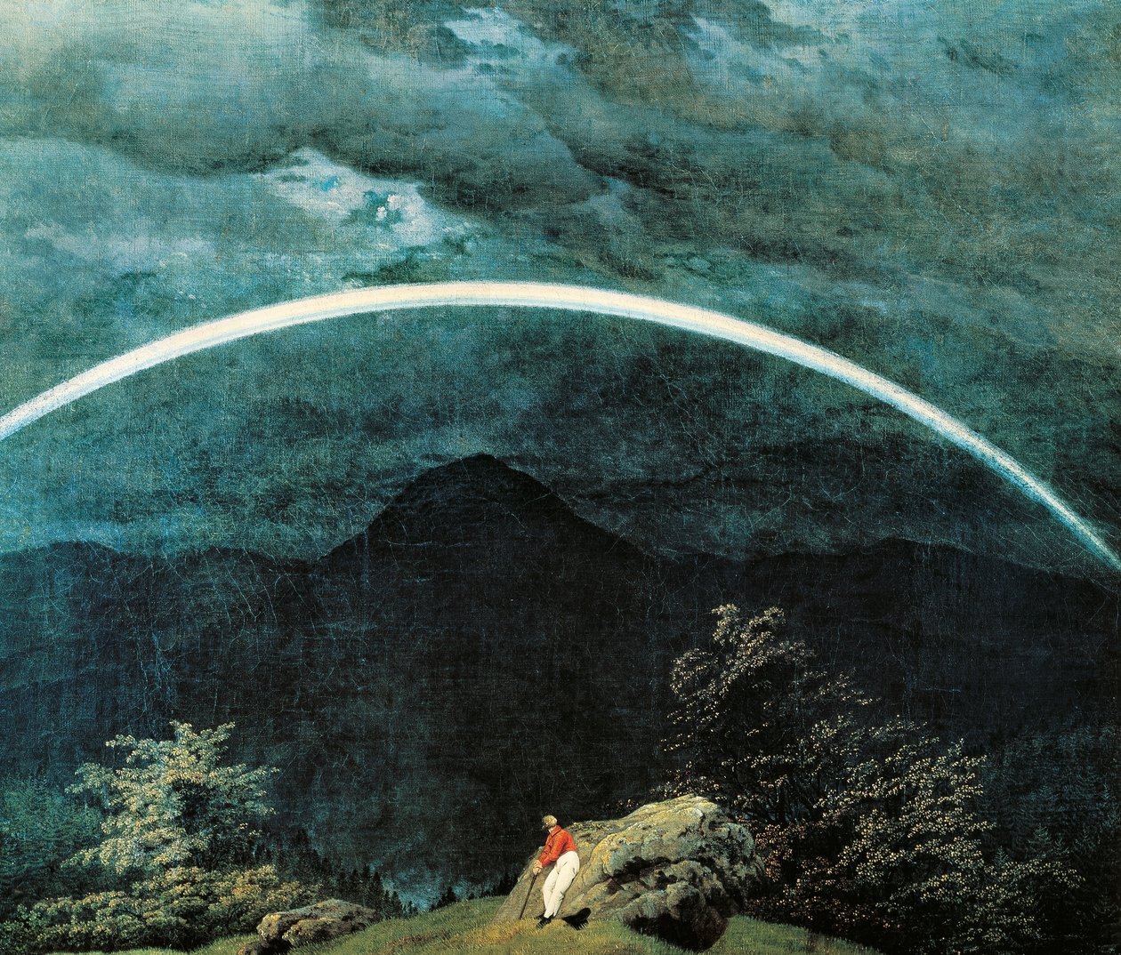 Yksityiskohta vuoristomaisemasta sateenkaarella, kirjoittanut Caspar David Friedrich (1774-1840) tekijältä Caspar David Friedrich