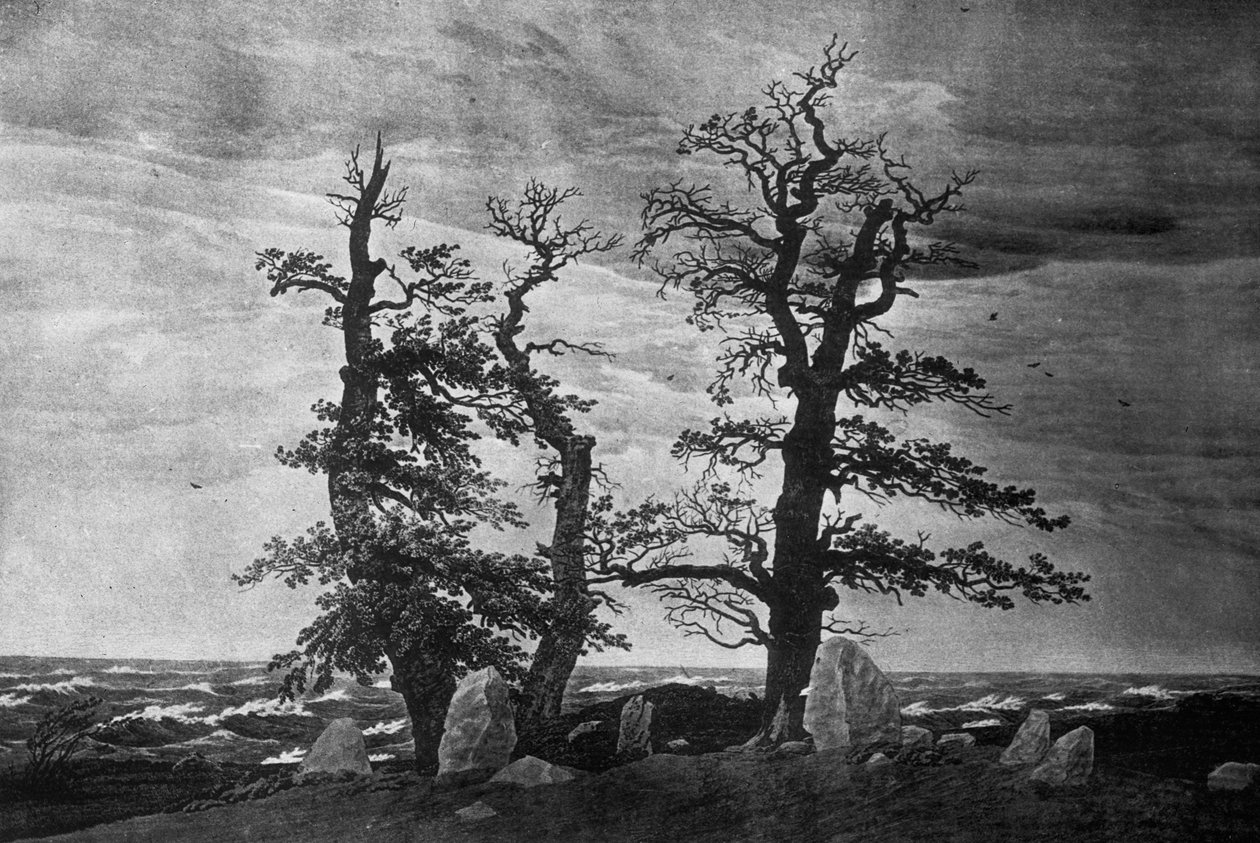 Dolmen by the Sea (lyijykynä ja seepiamuste paperille) tekijältä Caspar David Friedrich