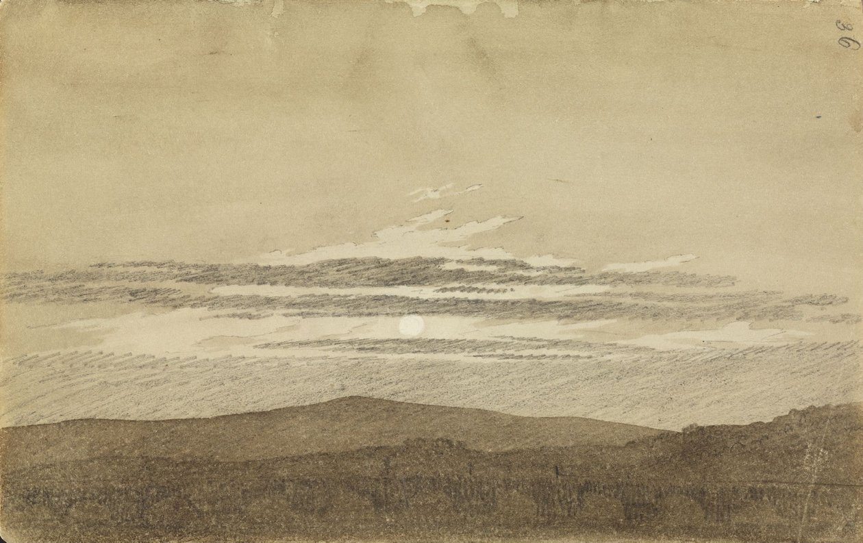 Vuoristomaisema auringonlaskussa tekijältä Caspar David Friedrich