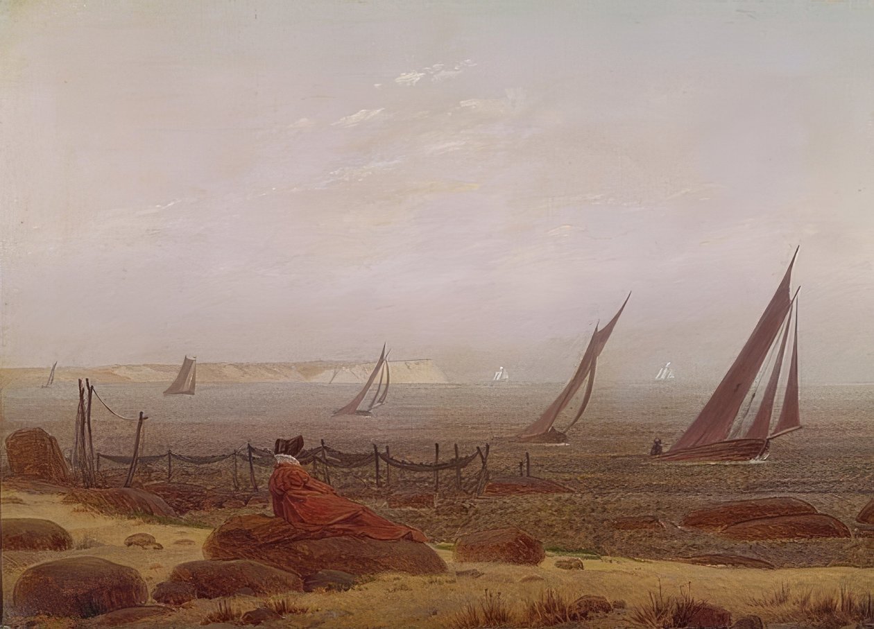 Nainen meren rannalla. Noin 1818 tekijältä Caspar David Friedrich