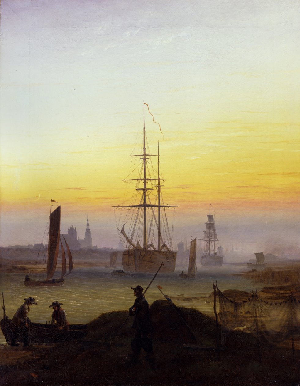 Saksa: Der Greifswalder Hafen Greifswaldin satama tekijältä Caspar David Friedrich