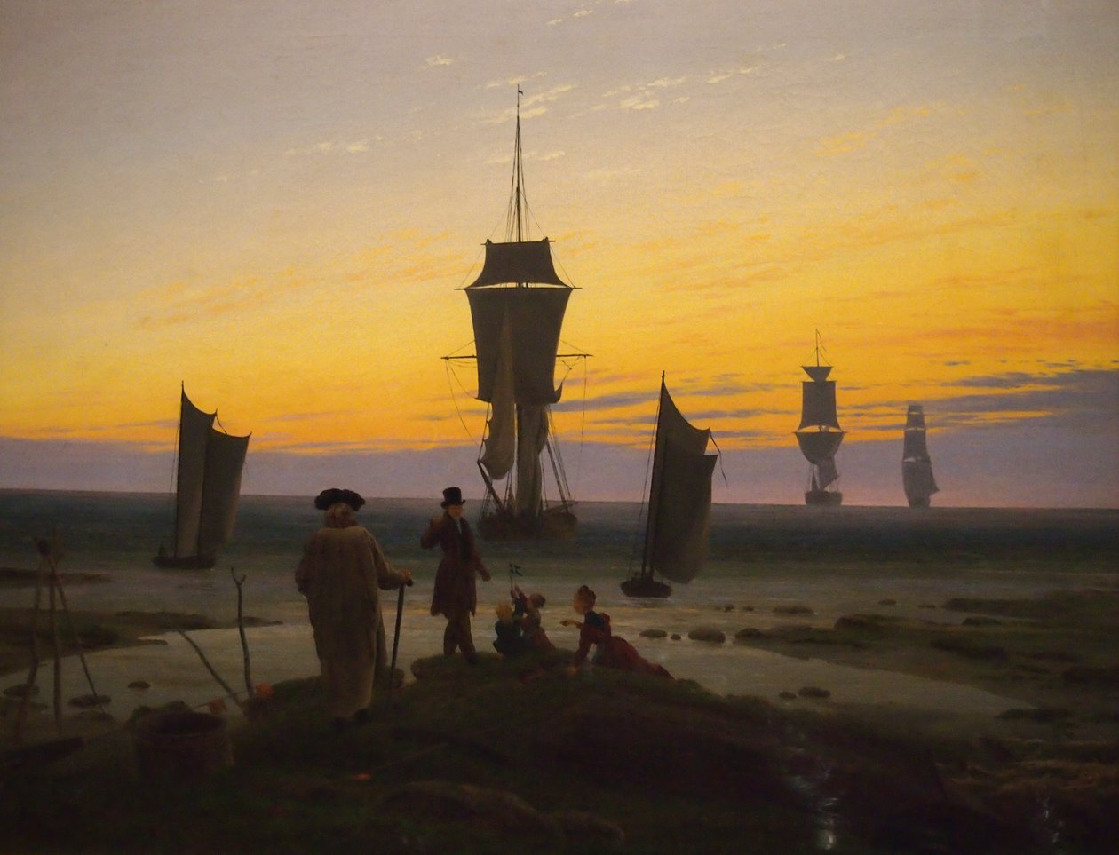 Saksa: Die Lebensstufen (Strandbild, Strandszene in Wiek) Elämänvaiheet (rantakuva, rantakuva Wiekissa) tekijältä Caspar David Friedrich