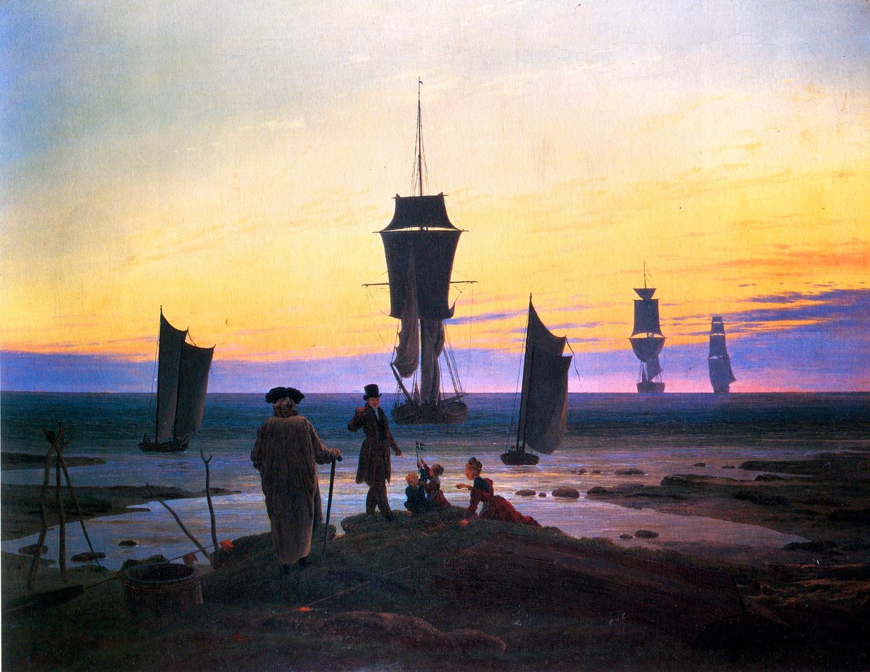 Saksa: Die Lebensstufen (Strandbild, Strandszene in Wiek) Elämänvaiheet (rantakuva, rantakuva Wiekissa) tekijältä Caspar David Friedrich
