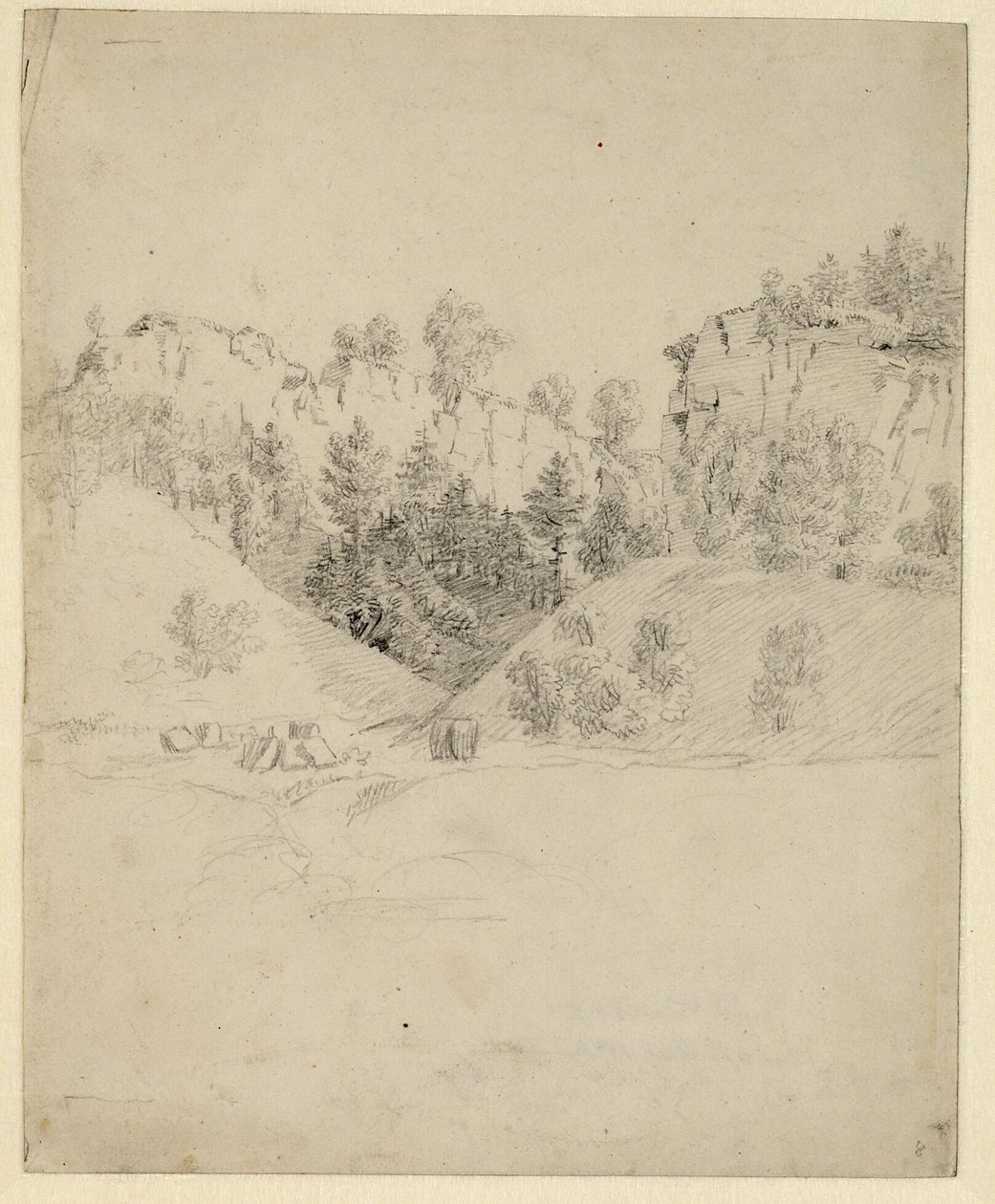 Saksa: Landschaft mit einem Steinbruch Maisema, jossa on louhos. tekijältä Caspar David Friedrich