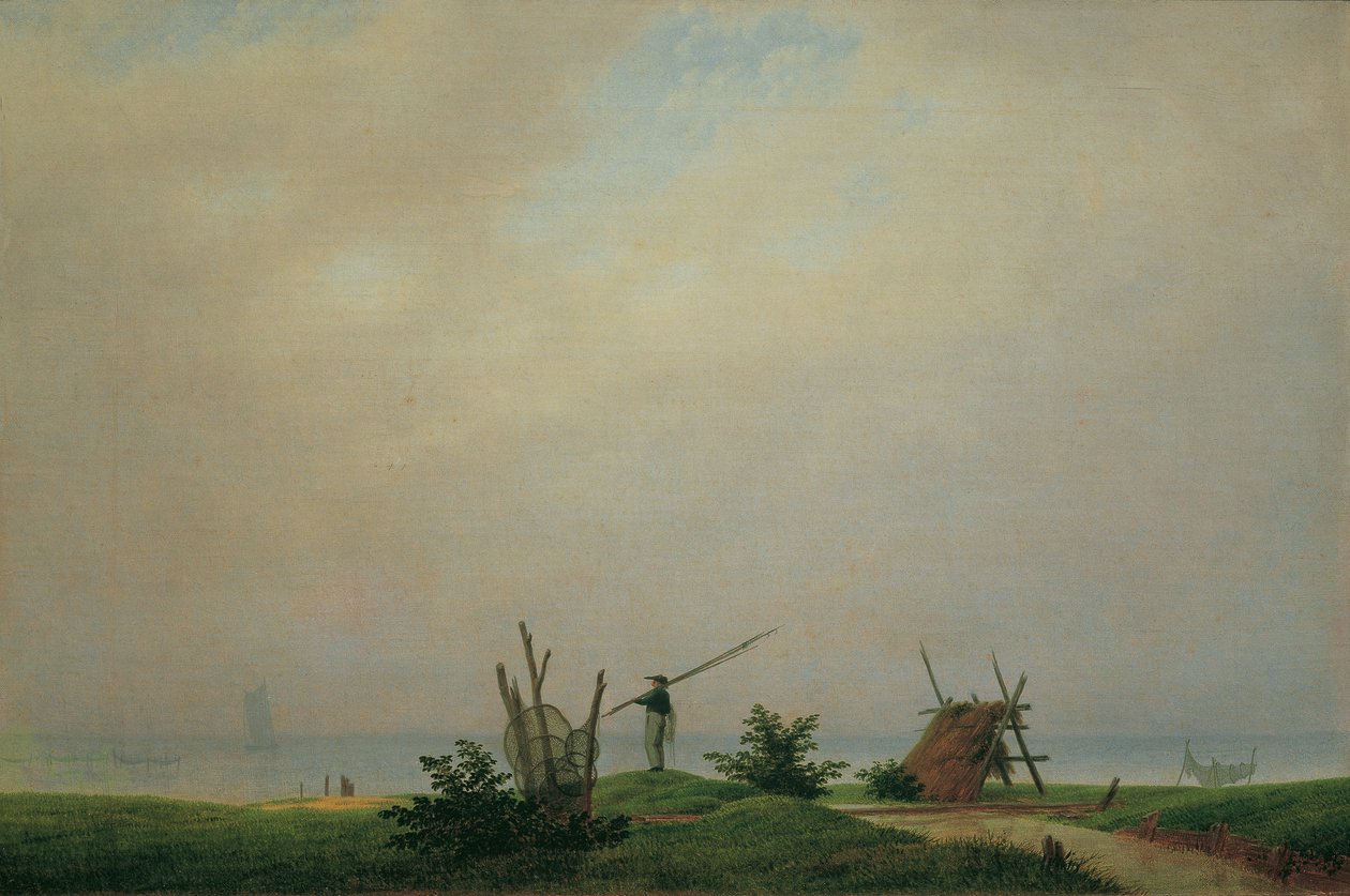 Saksa: Meeresstrand mit Fischer Seashore with fisherman (merenranta ja kalastaja) tekijältä Caspar David Friedrich