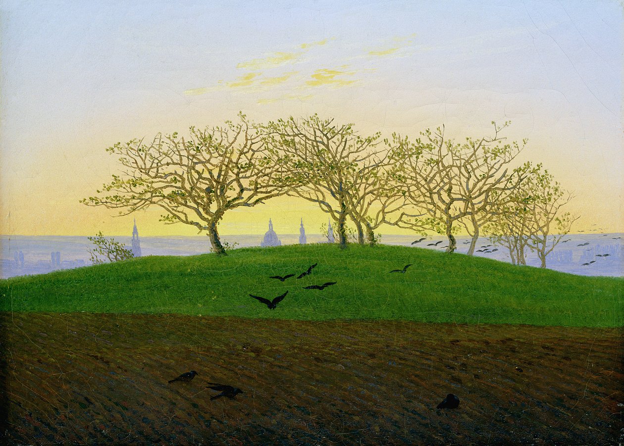 Kukkulat ja kynnetyt pellot Dresdenin lähellä tekijältä Caspar David Friedrich
