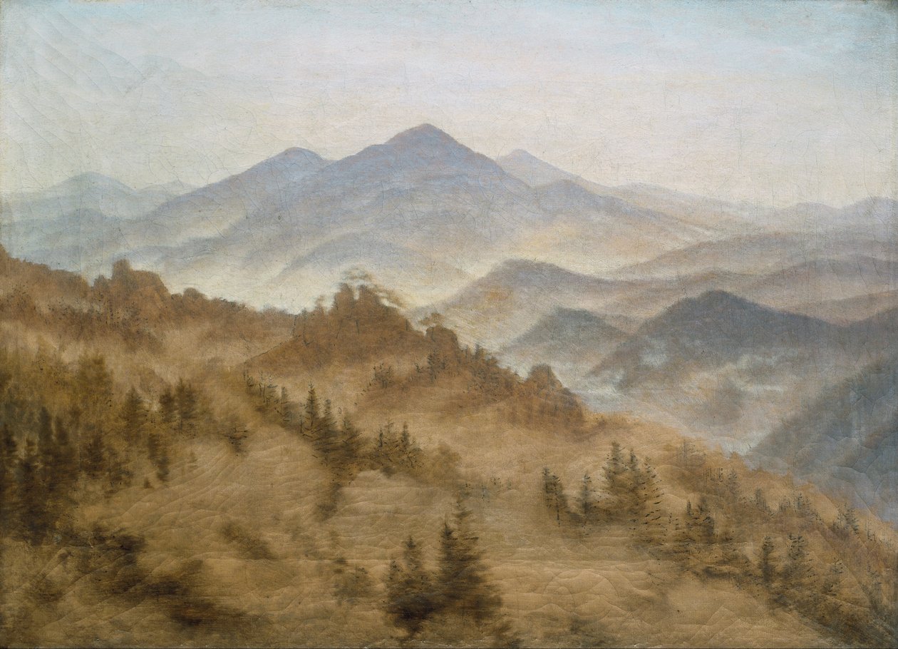 Maisema Rosenbergin kanssa Böömin vuoristossa tekijältä Caspar David Friedrich