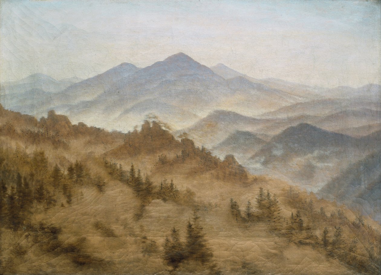 Maisema Rosenbergin kanssa Böömin vuoristossa tekijältä Caspar David Friedrich