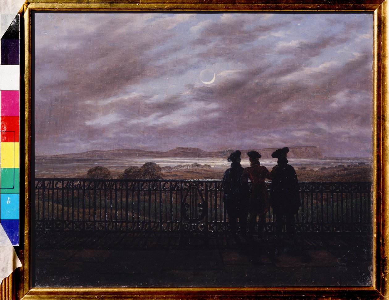""Les poetes russes Vassili Joukovski (Žukovski) (1783-1852), Ivan Tourgueniev (Turgueneff) (1818-1883) ja Alexandre Ivan Tourgueniev (vers 1784-1846)) (Runoilijat V. A. Žukovski, Turge Ivan Sergenevich ja Turge Ivan Sergejev ) Peinture de Cas tekijältä Caspar David Friedrich