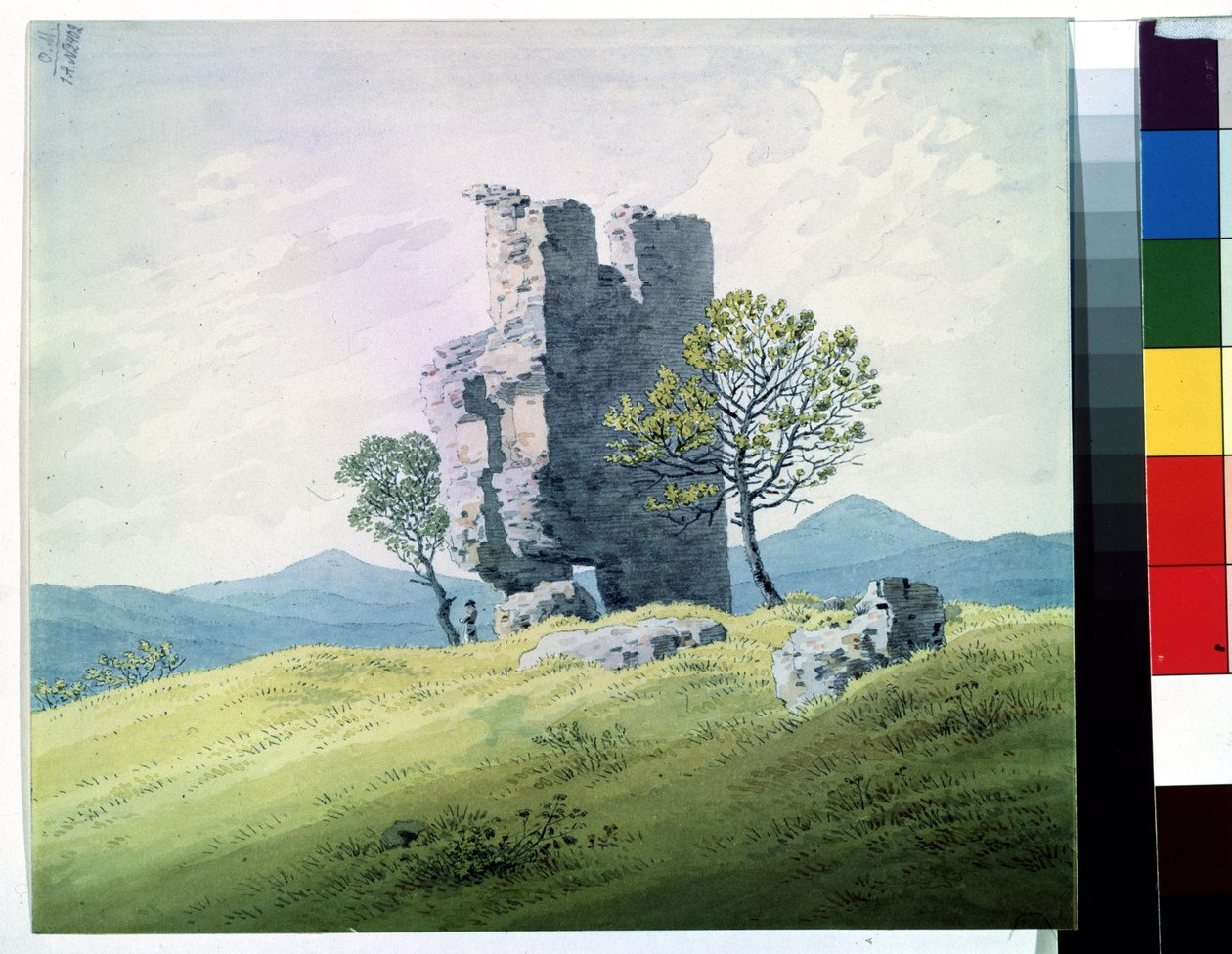 ""Teplicen linnan rauniot Tšekin tasavallassa"" (The Castle In Teplitz) Akvarelli Caspar David Friedrich (1774-1840) 1800-luvun Pushkin-museo, Moskova tekijältä Caspar David Friedrich