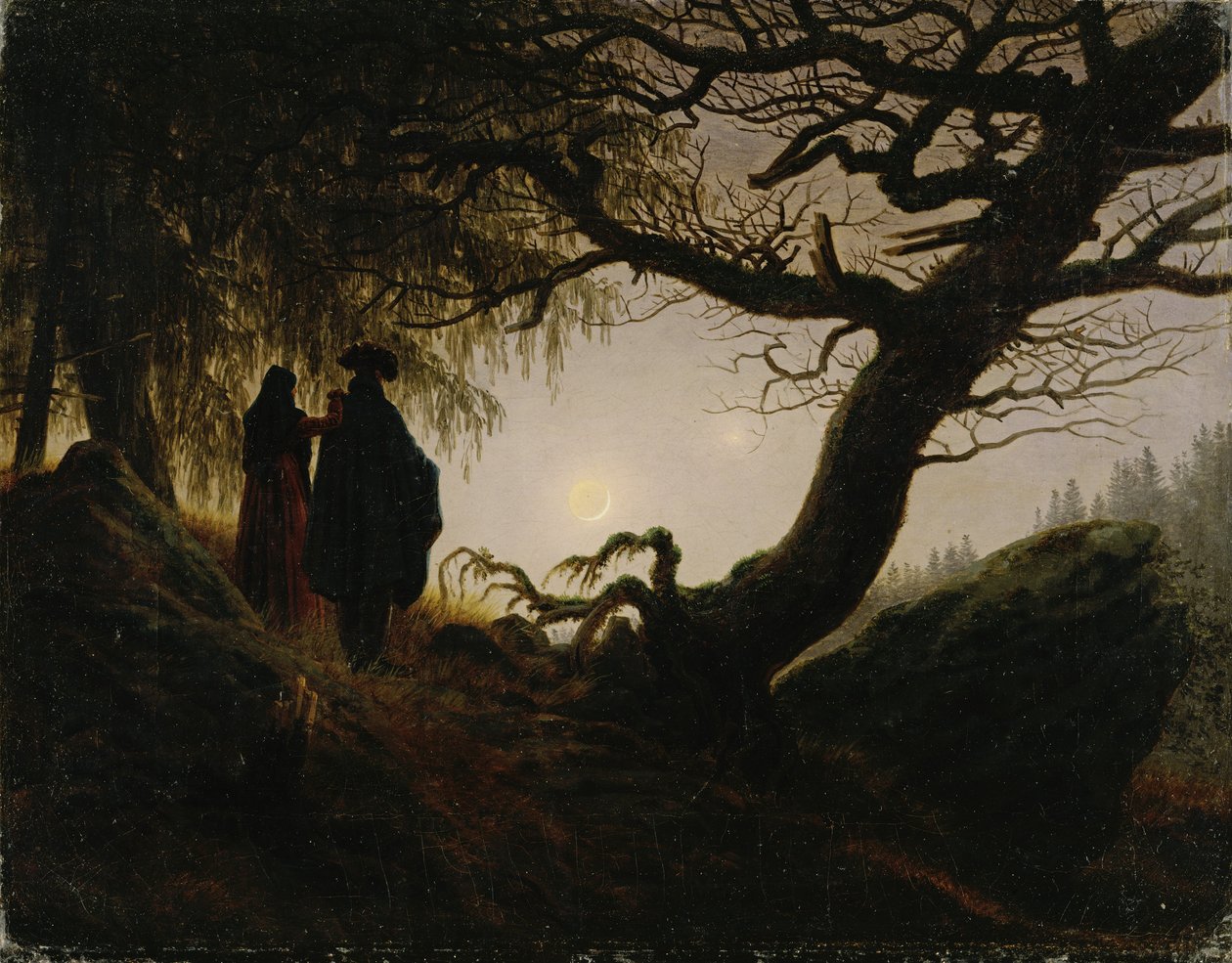 Mies ja nainen katselevat kuuta tekijältä Caspar David Friedrich