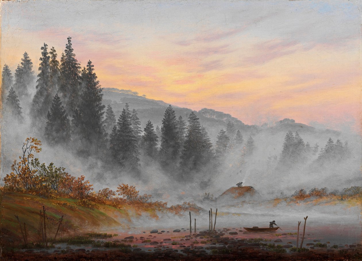 ""Moments de la journee : le matin"" (Vuorokauden ajat: Aamu) Caspar David Friedrichin (1774-1840) maalaus 1821-1822 - Öljy kankaalle Koko 22x30 cm Niedersaechsisches Landesmuseum, Hannover tekijältä Caspar David Friedrich