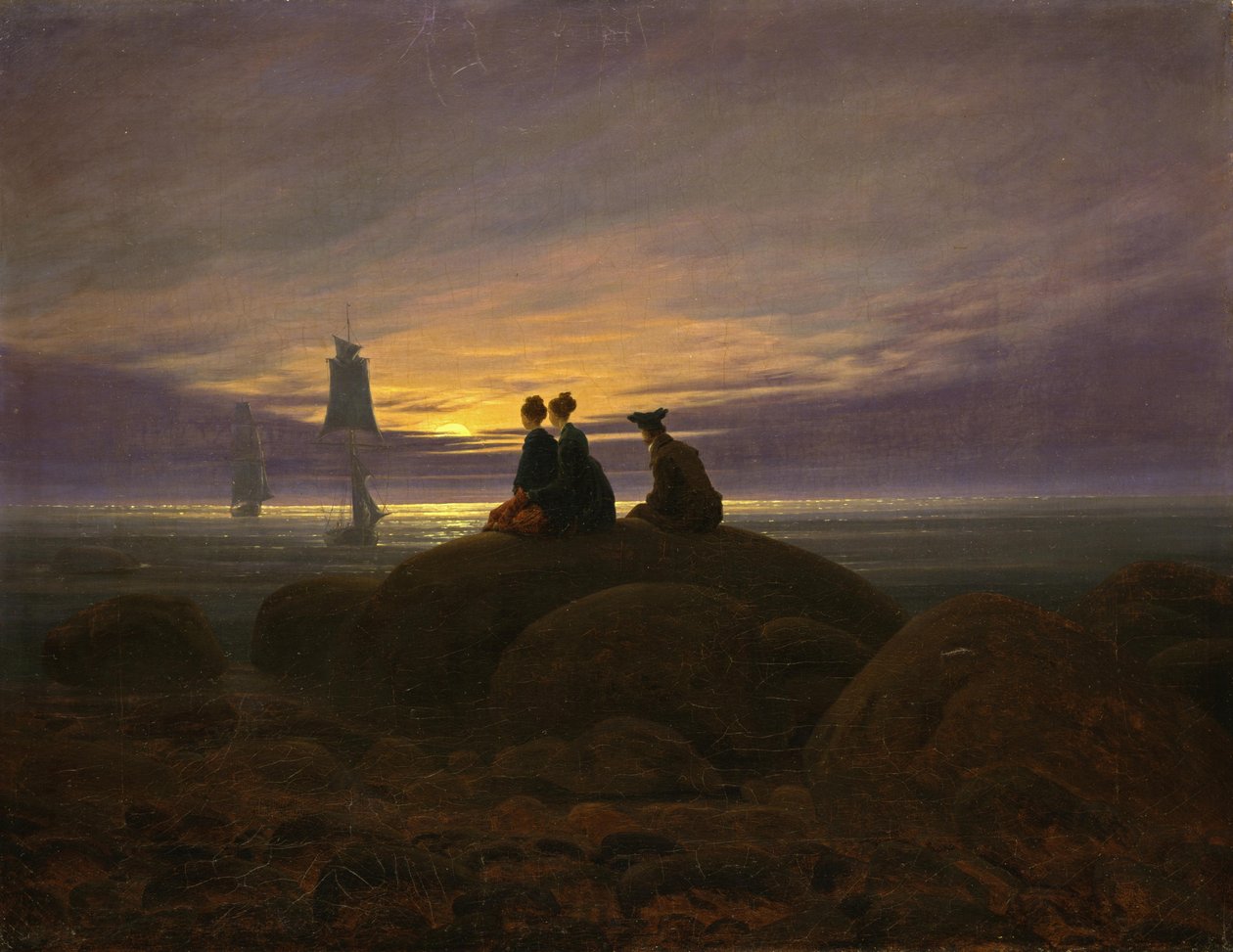 Kuun nousu meren rannalla tekijältä Caspar David Friedrich