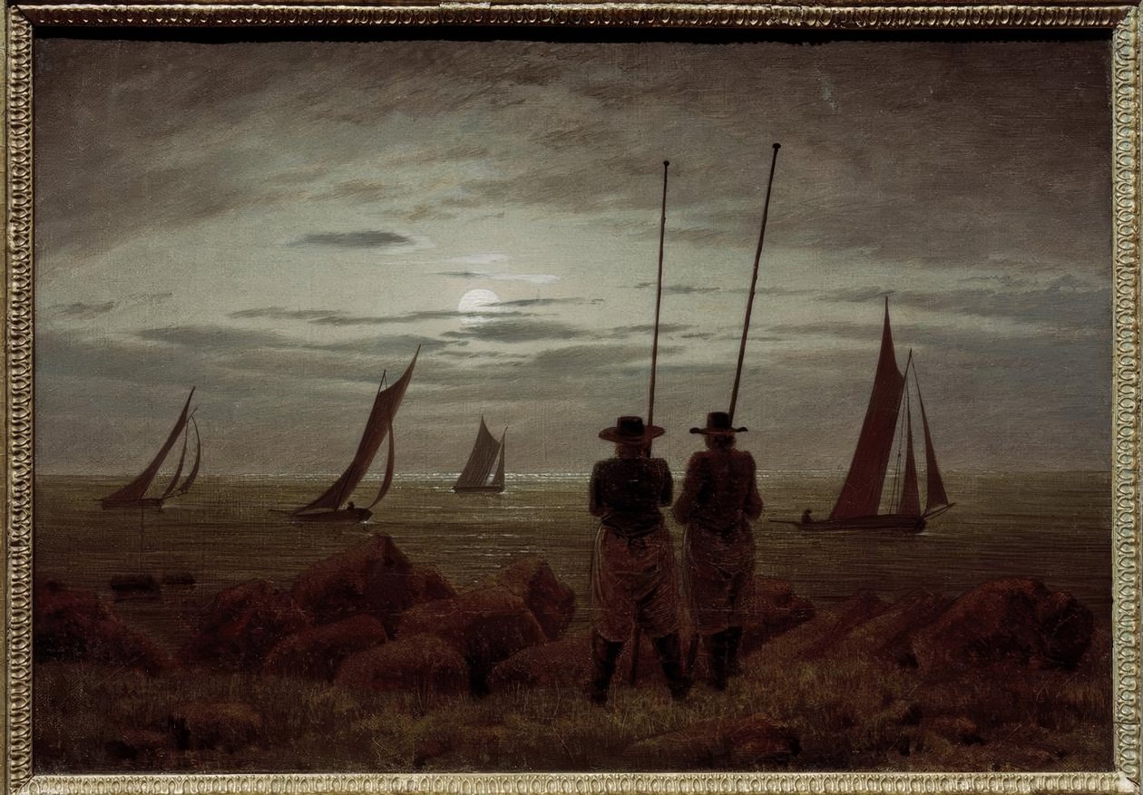 Mondnacht am Strand mit Fischern tekijältä Caspar David Friedrich