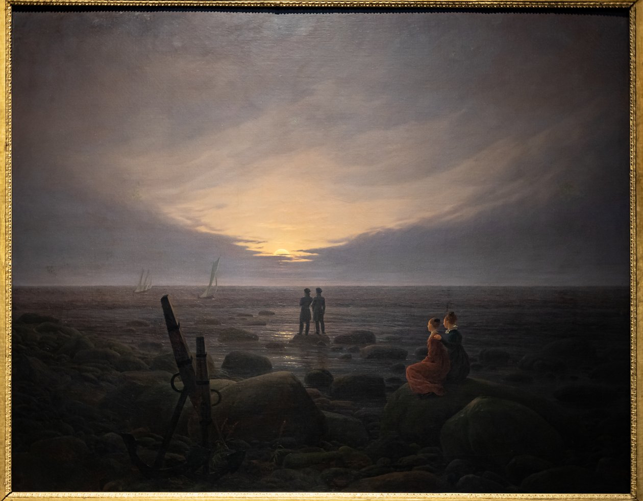 Kuu nousee meren yli (öljy kankaalle) tekijältä Caspar David Friedrich
