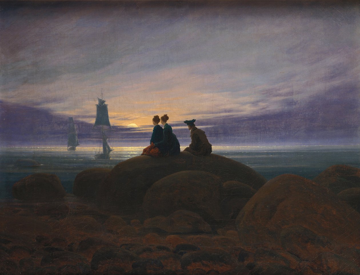 Kuun nousu meren yllä tekijältä Caspar David Friedrich