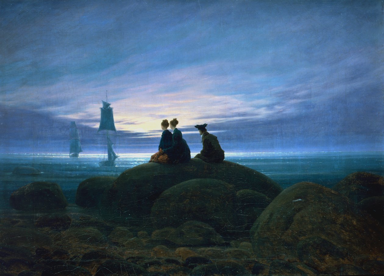 "Kuunnousu meren yli", 1774 tekijältä Caspar David Friedrich