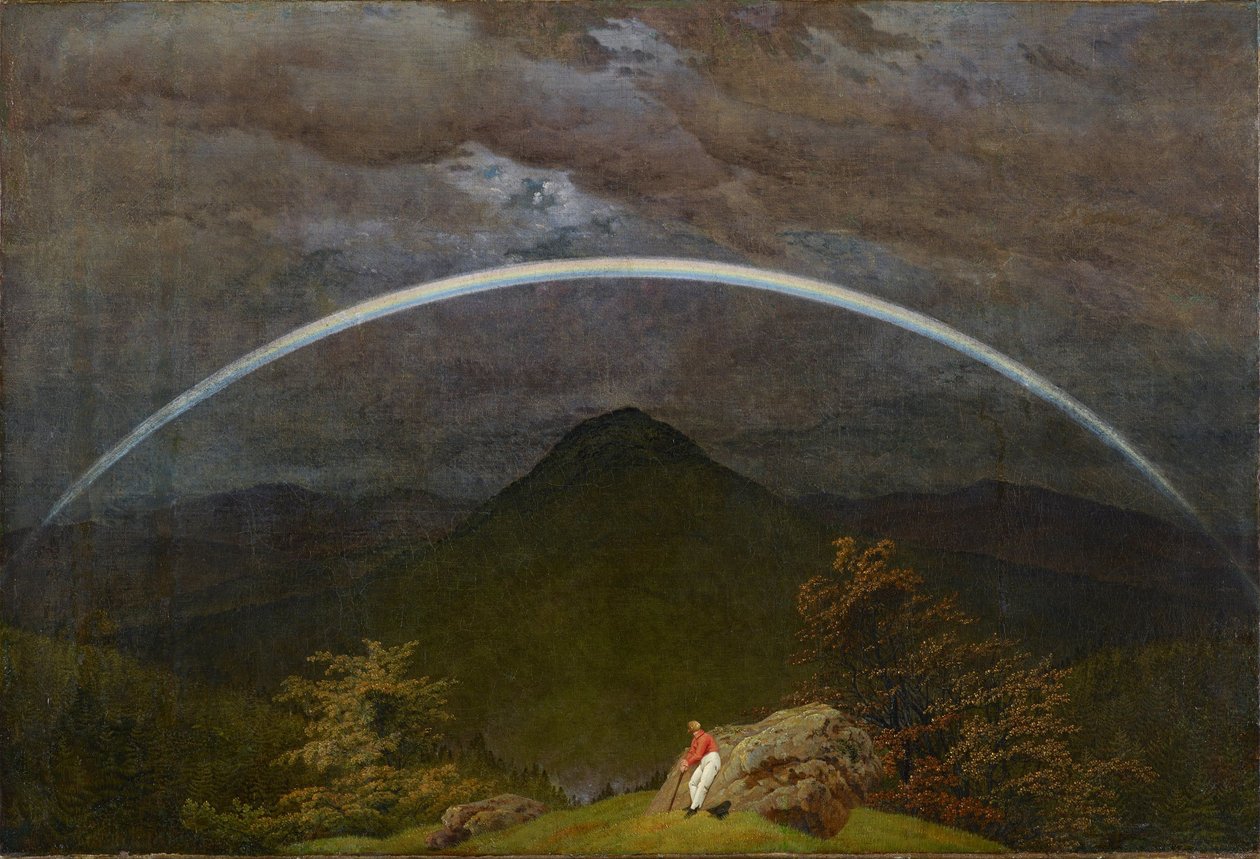 Vuorimaisema ja sateenkaari tekijältä Caspar David Friedrich