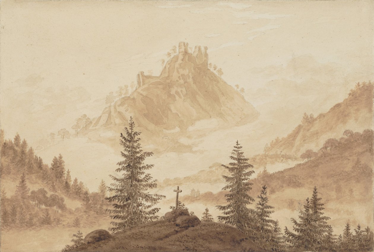 Vuoristomaisema sumulla laaksossa, n. 1805. tekijältä Caspar David Friedrich
