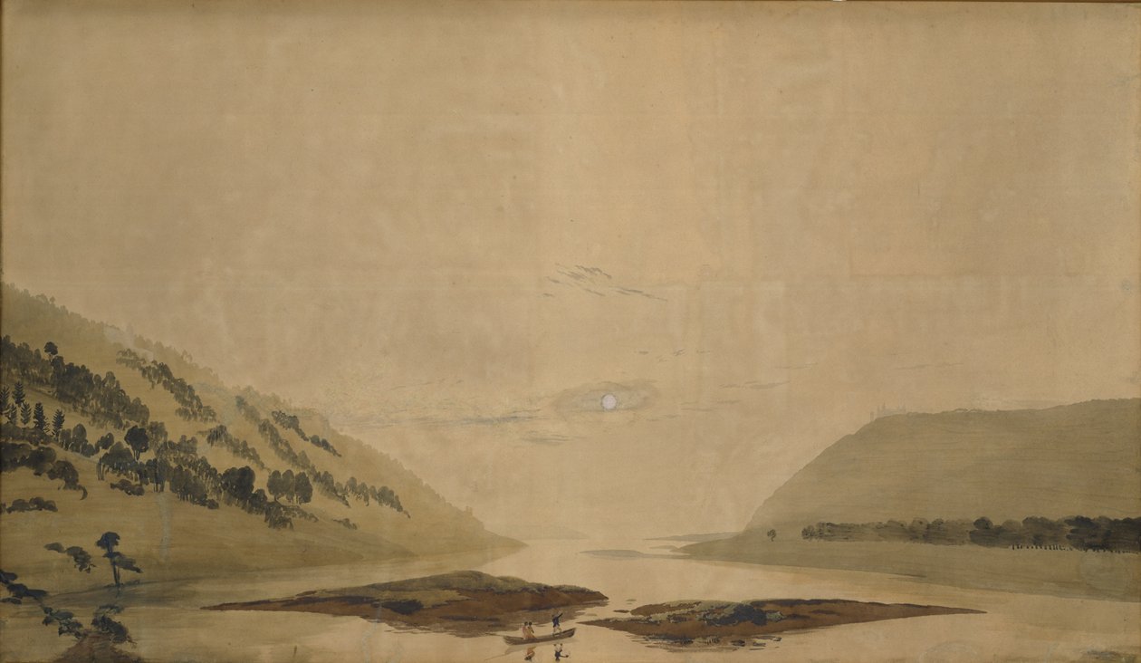 Vuoristomaisema ja joki aamulla, 183035 (wc ja tempera läpinäkyvälle paperille) (pari numeroon 265365) tekijältä Caspar David Friedrich